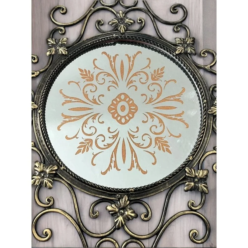 Vintage Ornate Filigree Wall Mirror With Floral Scroll Design
